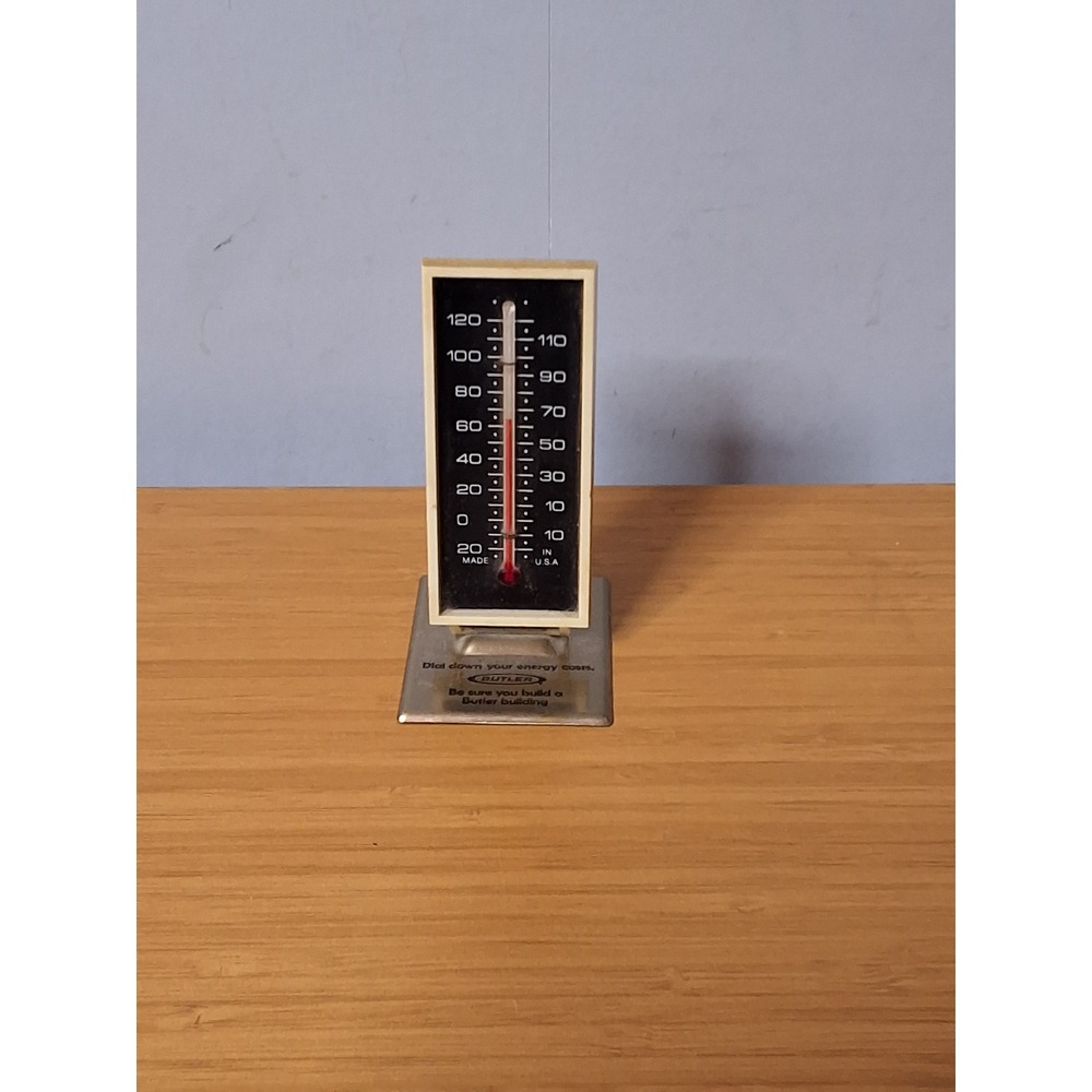 Vintage Butler Building Advertising Desk Thermometer Metal Base Made in USA